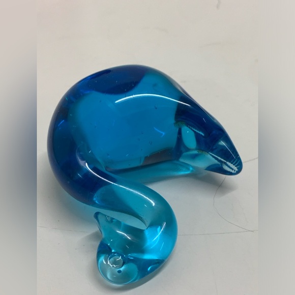 Vintage Mid Century Clear Blue Pinched Blown Glass Art Swan Murano Paperweight - Picture 10 of 15
